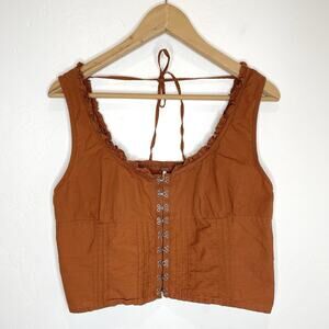 Free People Amelia Corset Top Hook & Eye Womens Large Rust Brown Smocked Back